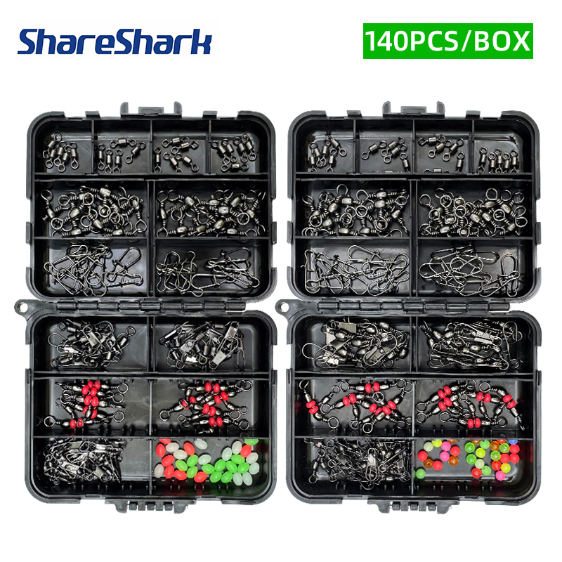 Fishing Lure Kit - ShareShark 140-teiliges Angelzubehör-Set, Angelwirbel-Stopper-Perlen mit Schwarzer